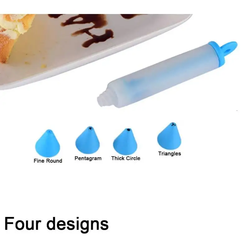 Silicone Food Writing Pen Decorating Pen with 4 Patterns of Icing Piping Pen Tips Cookie Cream Pastry Decorating Pens for Baking