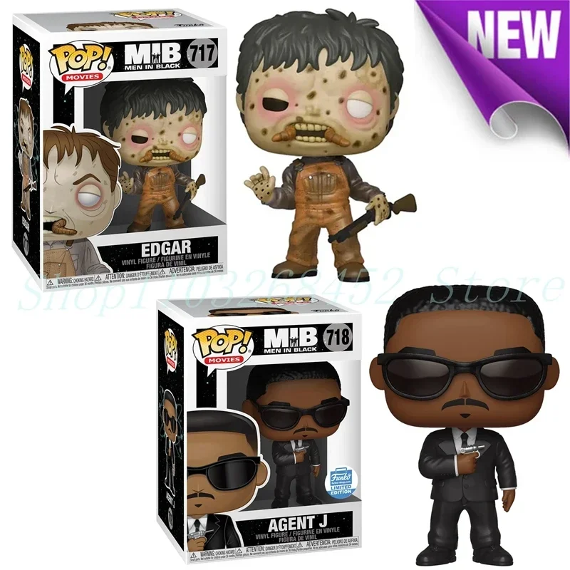 Os mais novos homens FUNKO POP em preto M.I.B Edgar # 717 Agente J # 718 modelos de ação brinquedos de figuras colecionáveis para presentes de decoração
