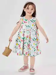 Summer children girls fresh radish flower print sleeveless sundress breathable comfortable sweet lovely loose dress