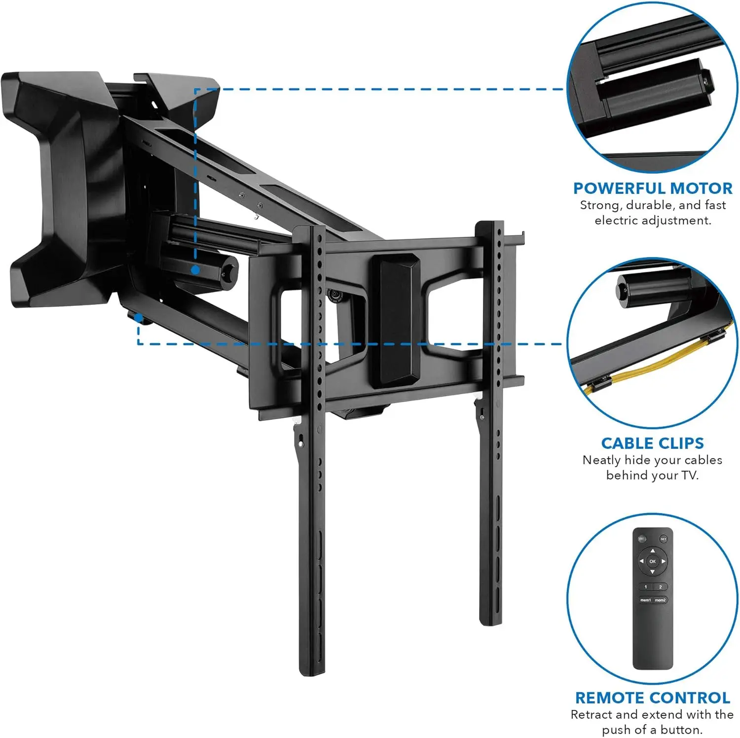 Remote Control Electric Pull Down Mantel Mounting Bracket, Up to 77 Lbs Weight Capacity, Height Adjustable, Swivel