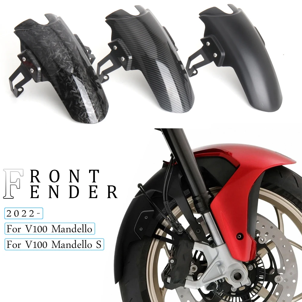 For Moto Guzzi V100 Mandello 2022 2023 Motorcycle Mudguards Carbon Fiber Black Forging Pattern Front Fender V100 MANDELLO S