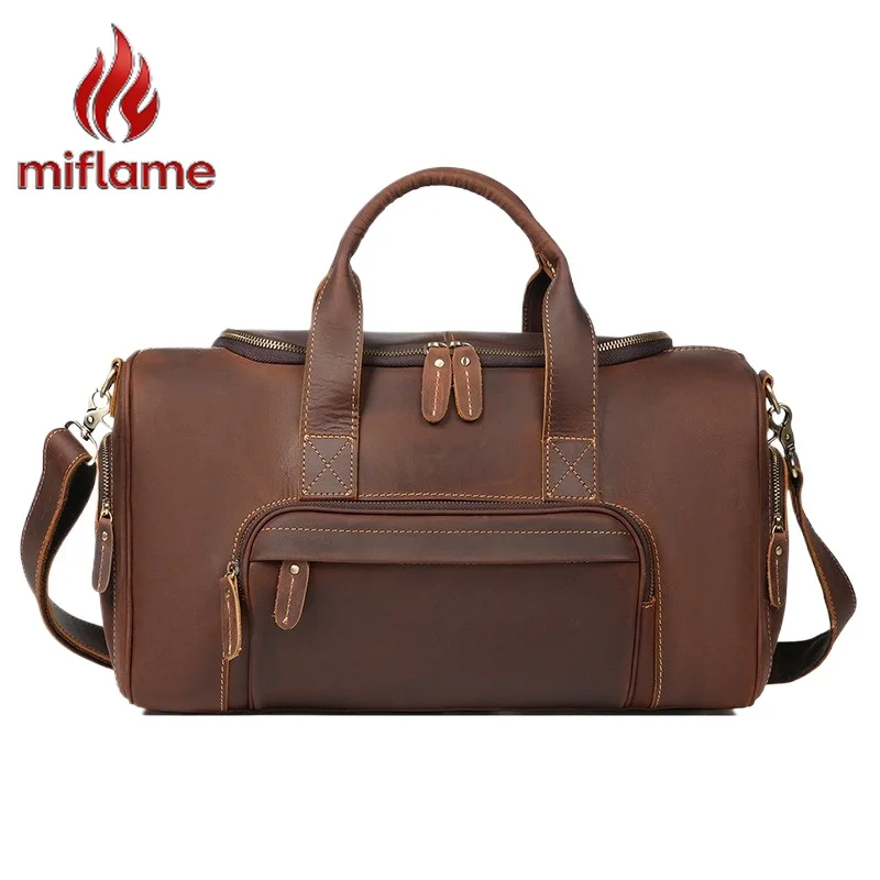 

Crazy Horse Leather Travel Bag Women Multiple Compartments Work Casual Shoulder Bags Vintage Female Crossbody Tote