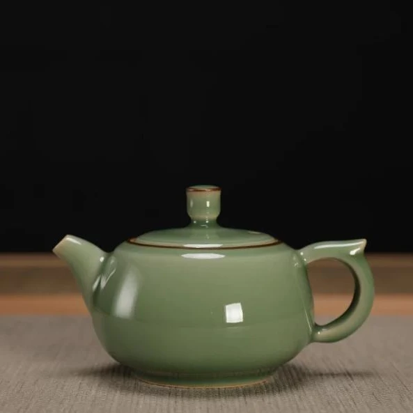 Longquan Celadon Younger Brother Kiln Plum Green Tea Pot Ceramic Tea Infuser Small Single Pot with Spherical Hole Master Lin Min