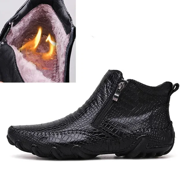 Bottes de moto classiques en cuir véritable pour hommes, chaussures de travail, plate-forme chaude, peluche, punk, neige, extérieur, printemps, nouveau