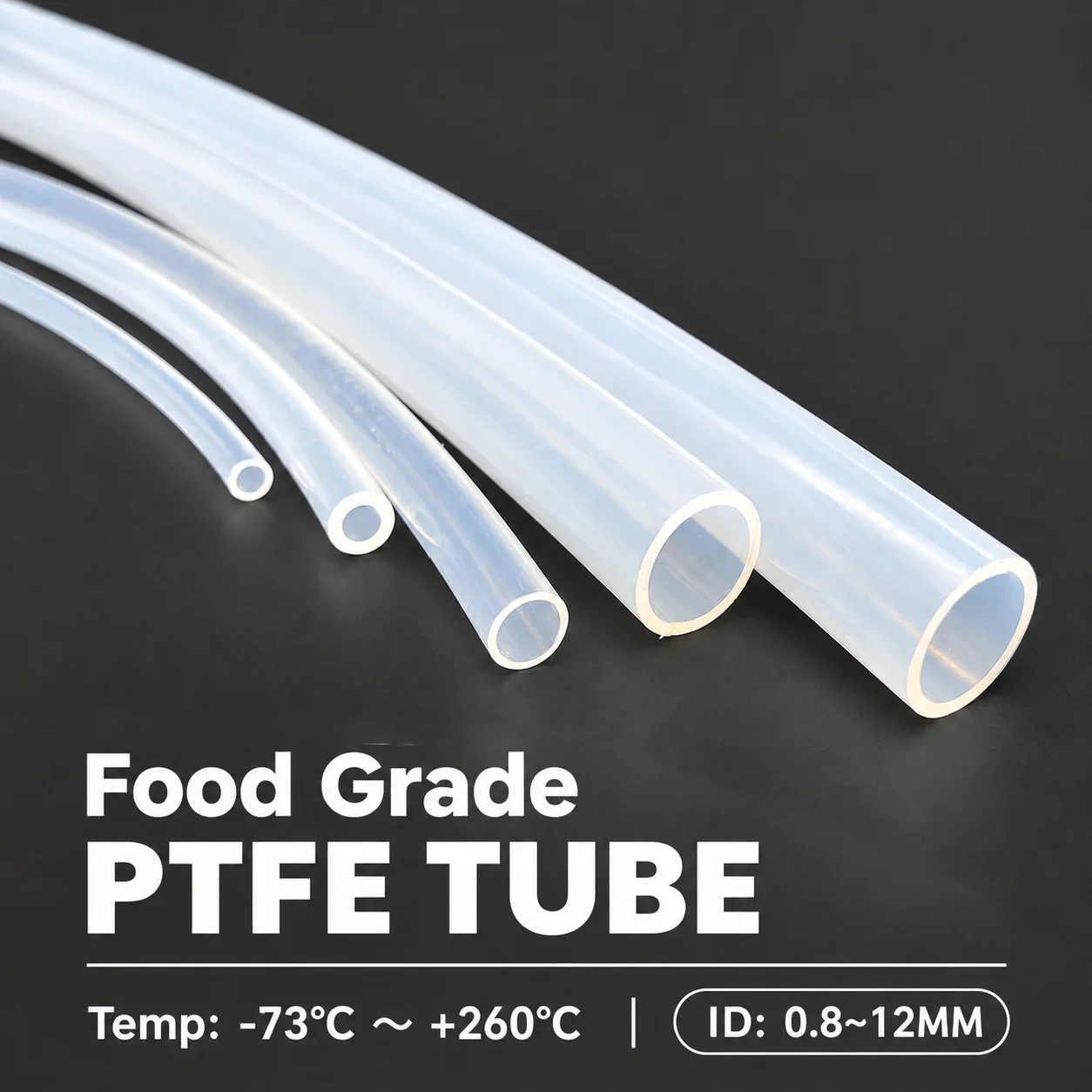 260 Deg C High Temp White PTFE Tube ID 0.8~12mm, Chemical Resistant Food GradeTransparent Non-Stick Safe Insulating Tubing