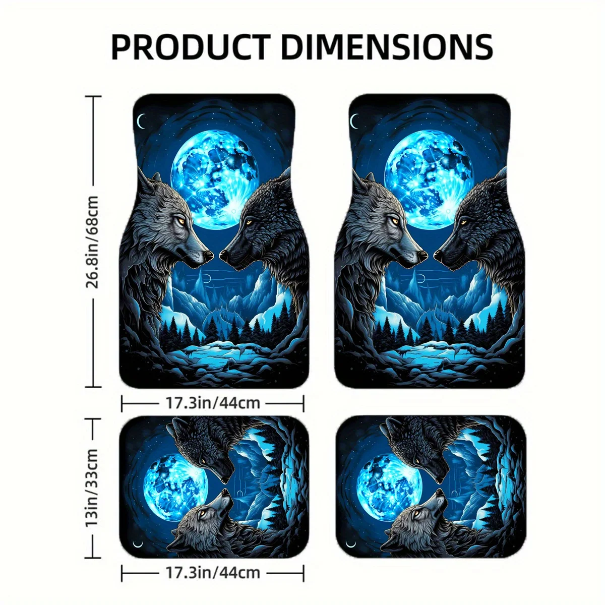 

4pcs Fit Car Floor Mats With Two Wolves King Wolf Howling At Moon Celtic Knot Design - All-Season Heavy-Duty Protection, Non-Sli