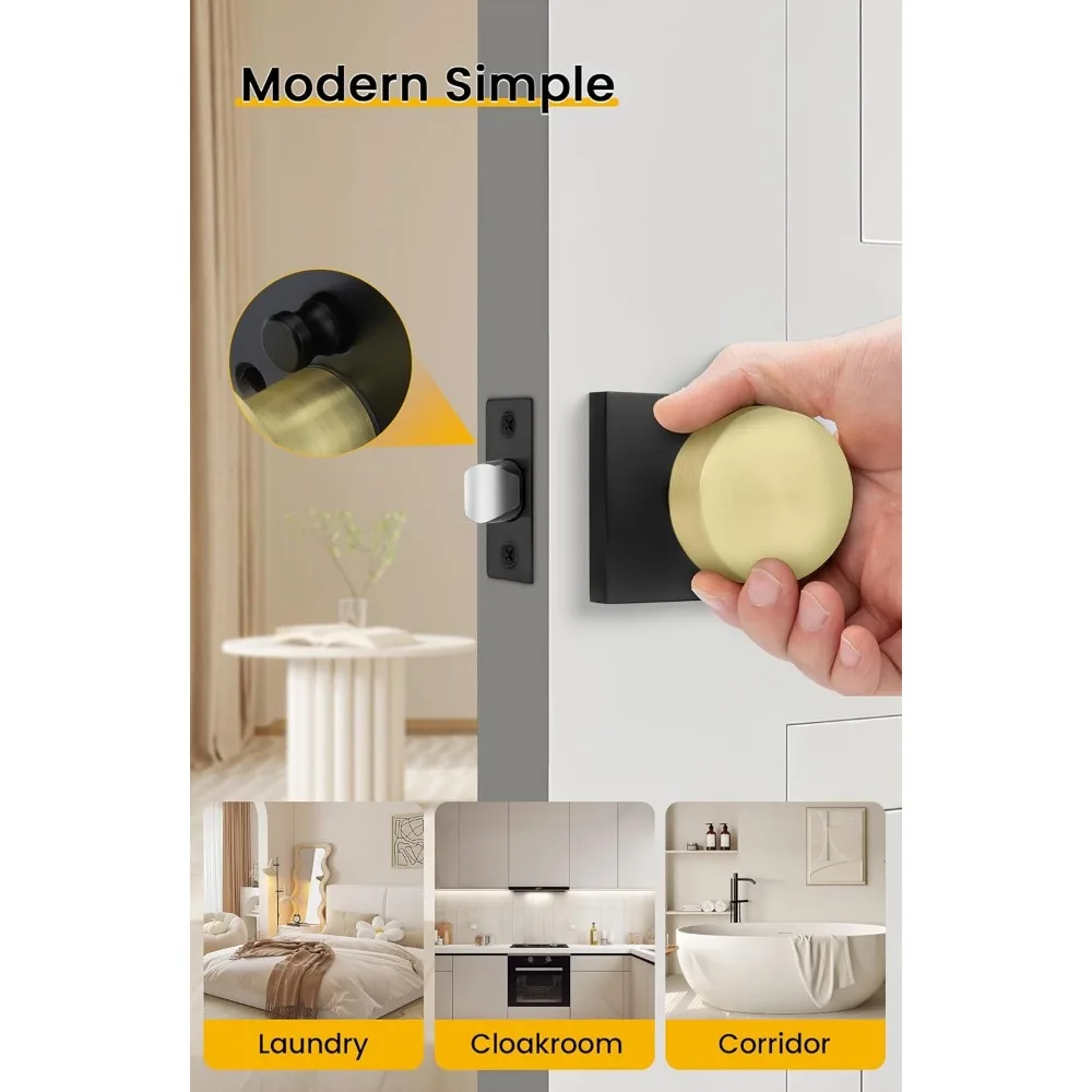 مقابض الأبواب الداخلية المصنوعة من سبائك الزنك شديدة التحمل - مقابض أبواب الخصوصية باللون الأسود الذهبي لغرف النوم، مجموعة من 3 قطع #4