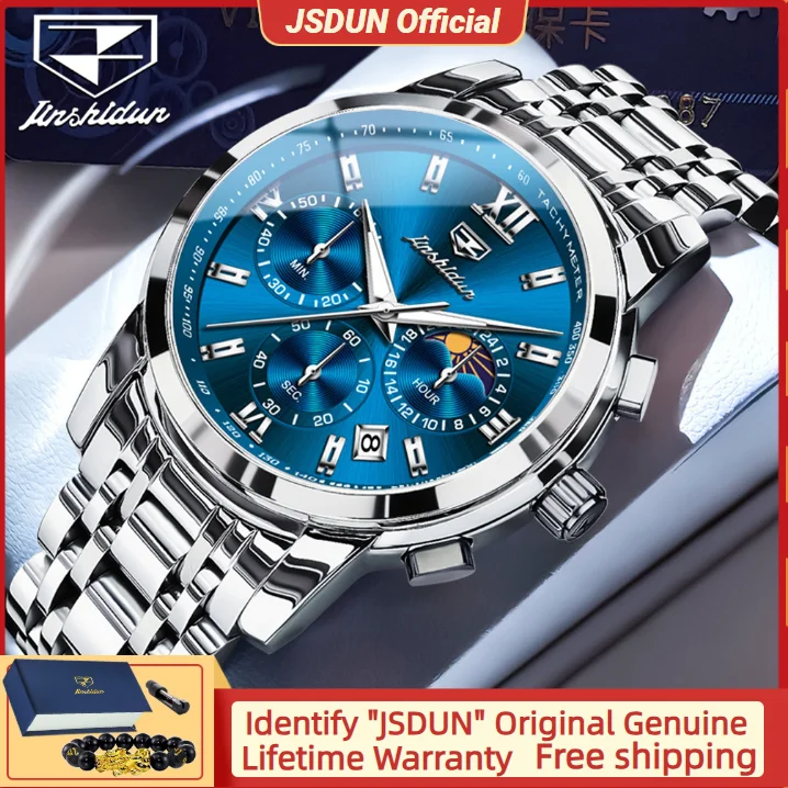 

JSDUN 8985 Мужские часы с римским циферблатом, светящейся фазой Луны, водонепроницаемые, с автоматической датой, автоматические механические мужские наручные часы