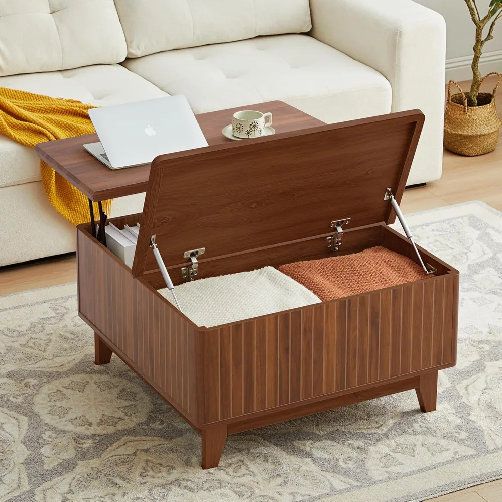 Lift Top Coffee Table, Square Coffee Table with Hidden Storage Compartment, Rustic Farmhouse Center Table w/Multi-Functional Des