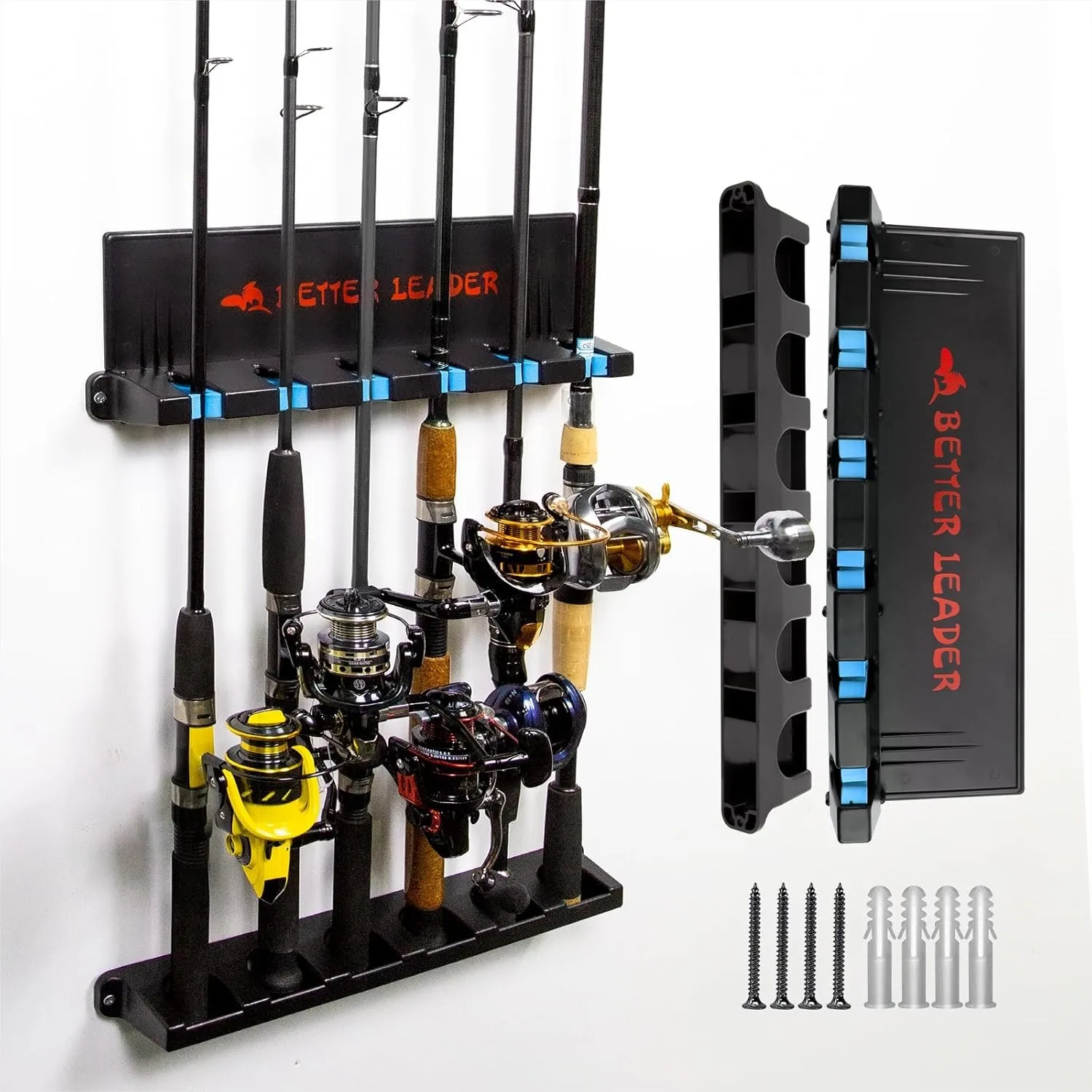 

Vertical Fishing Rod Holder for Garage Holds Up to 6 Rods or Combos, Wall Mount Rack Fits Most Rods Diameter 3-19mm, Fishing