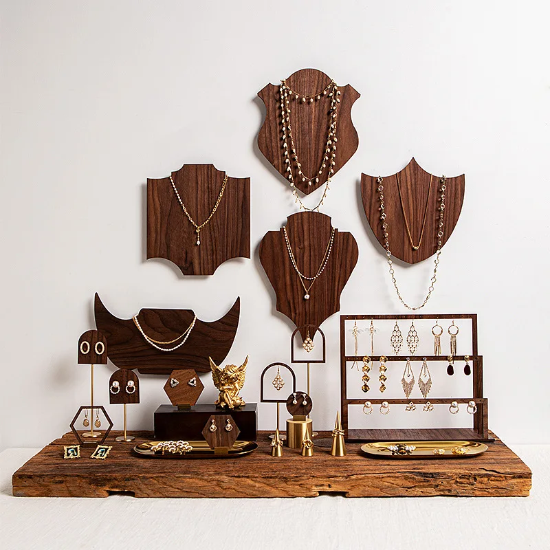 Jewelry display shelf hang a wall to wall on shop jewelry display creative walnut earrings ring necklace holder frame shelf