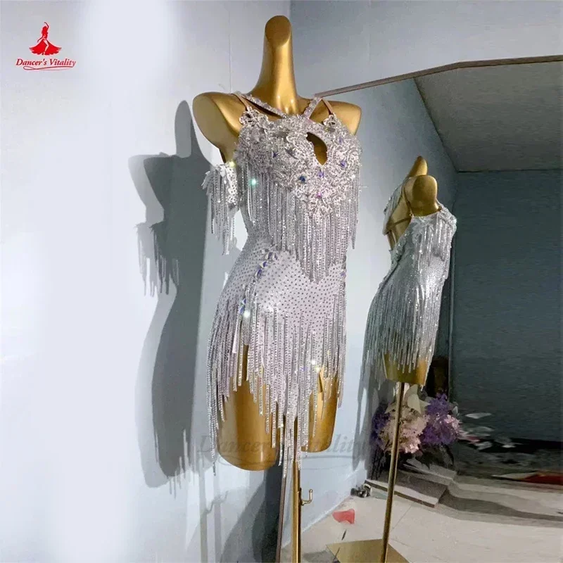 Vestido feminino para performance de dança latina, Rumba Cha Cha Competição, roupa profissional, saia personalizada, adulto e infantil