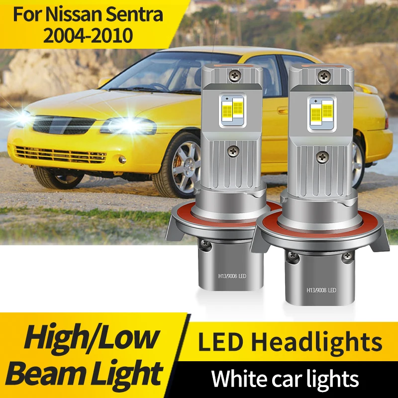 

2PCS Hi/Low Beam Light For Nissan Sentra 2004-2010 H13 LED Car Headlight White Bulb 9008 High Power Auto Headlamp Bulbs With Fan