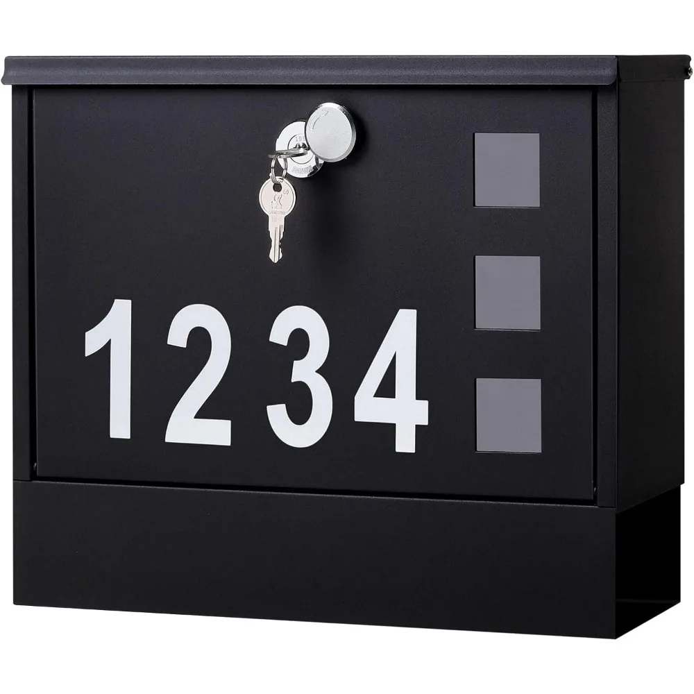 

Настенный замок для почтового ящика для наружного монтажа, большая вместимость с замком для ключа, черный, 14,3x4,1x11,8 дюйма