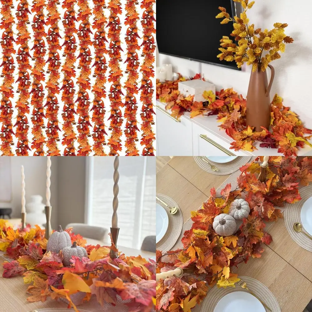 

Долгая гирлянда из искусственных осенних листьев 177 футов с кленами для домашнего декора на осень и День Благодарения