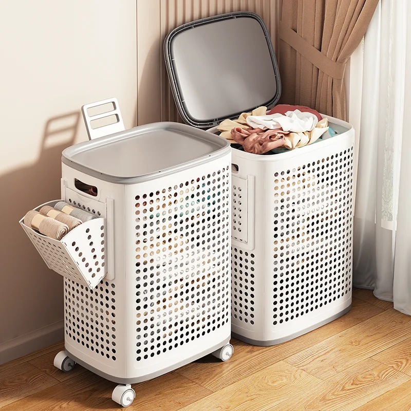 

Large Laundry Hamper for Home Seasonal Clothes Storage Basket Bathroom Organizer High Capacity Laundry Basket with Mute Wheels