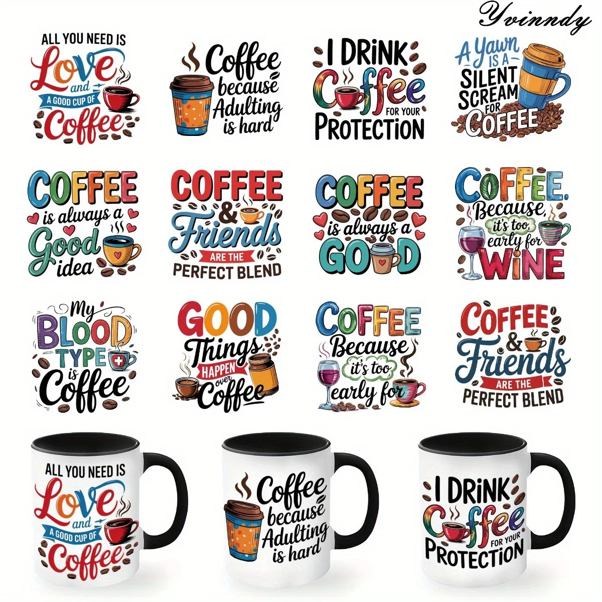 

12Pcs/Set Coffee Quotes DIY Glass Jar Packaging Stickers UV DTF High Self-Adhesive Transfer Paper