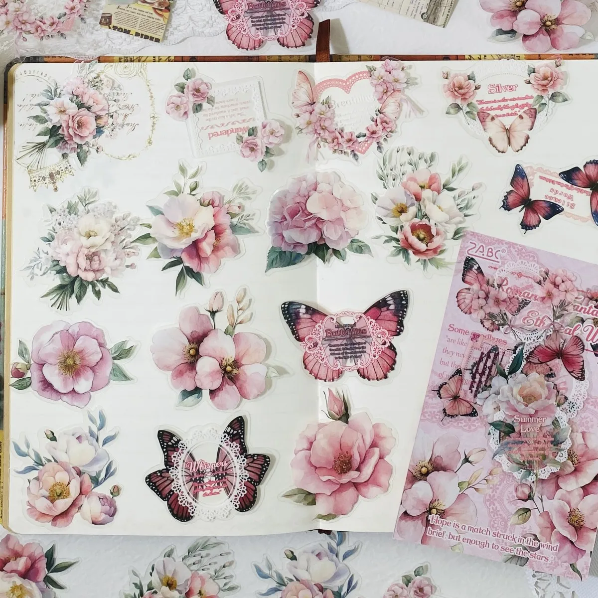 Journamm 20pcs Flowers Butterfly Theme Stickers for Scrapbooking Diary Decorations Junk Journal Embellishments Craft Stickers