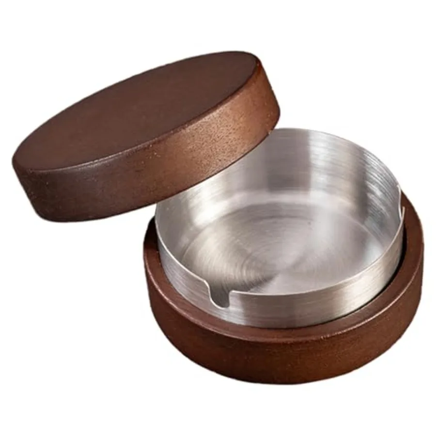 

Outdoor Cigarette Ashtray with Lid, Modern Decorative Box Smokeless Ashtray, Wood Casing Ash Holder with Stainless Steel Inner