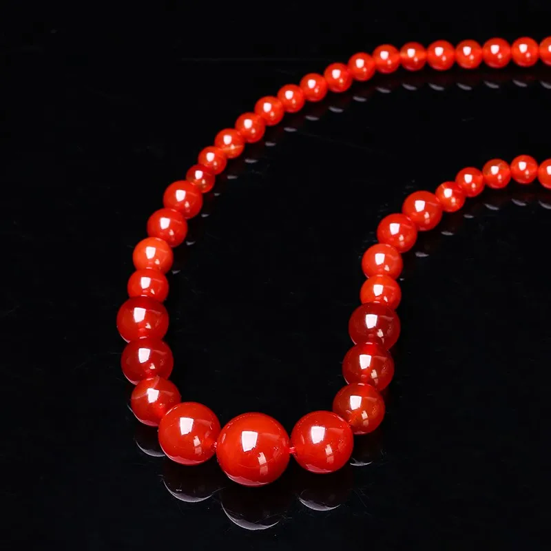 JD Natural Stone Red Agate Tower Chain Necklace Women Fashion Handmade Graduated Round Bead Strand Choker Collar Maxi Jewelry