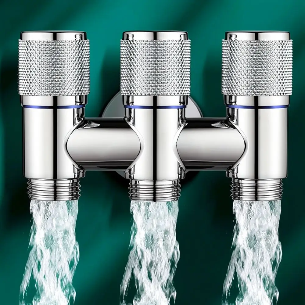 Stainless Steel Water Diverter Valve Three Outlet Tap Adapter Automatic Water Stop For Household Washing Machine Sink Pipes