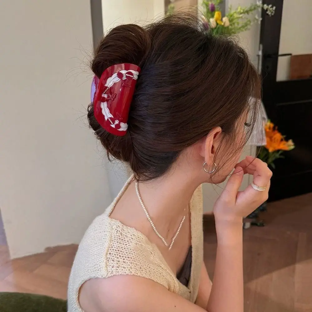 

Acetate Cherry Shark Clip Korean Style Sweet Acetic Acid Hair Claw Trendy High Ponytail Clip Geometry Hair Crab Clip Women