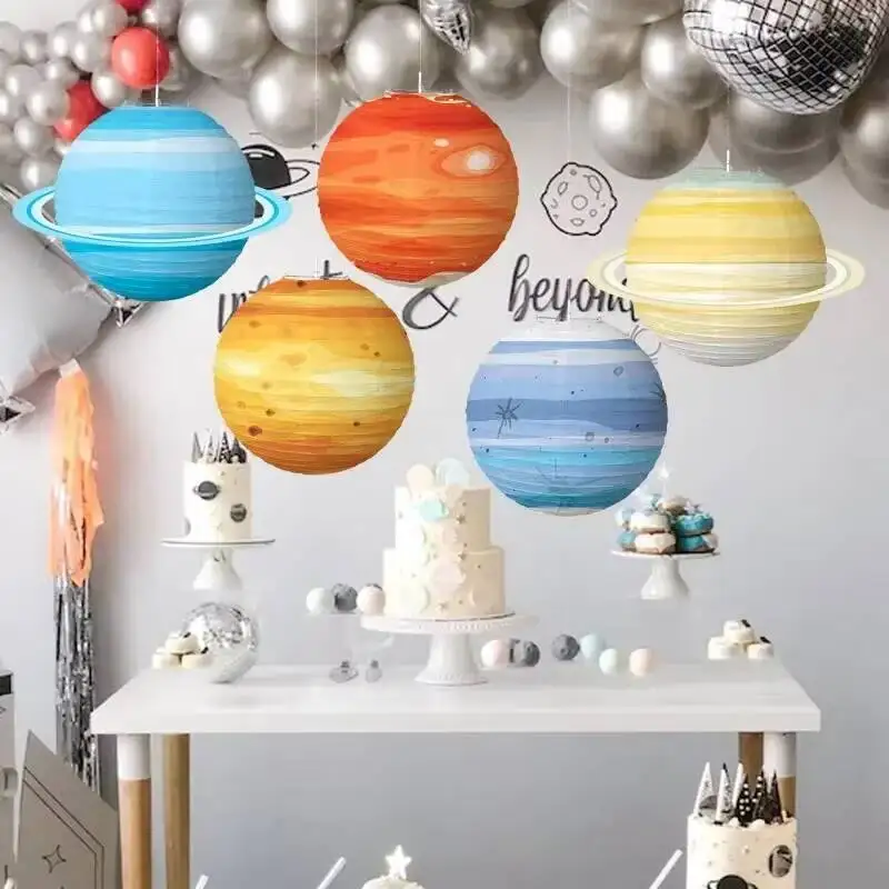 8/16Pcs 30Cm Foldable Lanterns Portable Galaxy Space Theme Solar System Planet Lantern Paper Hanging Decorate