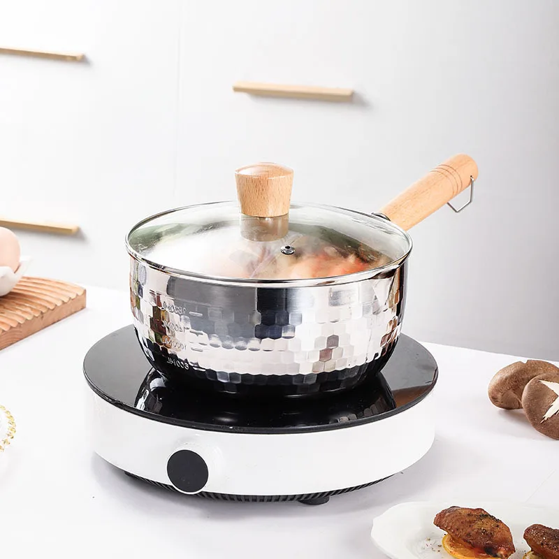 CZ stainless steel pan wooden handle small milk pot uncoated household complementary food pot instant noodle cooking soup pot