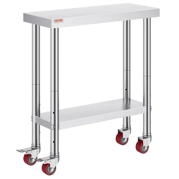 30x12x34 Inch Stainless Steel Work Table, 3-Stage Shelf, 4 Wheels, Heavy Duty, Commercial Food Prep, with Brake