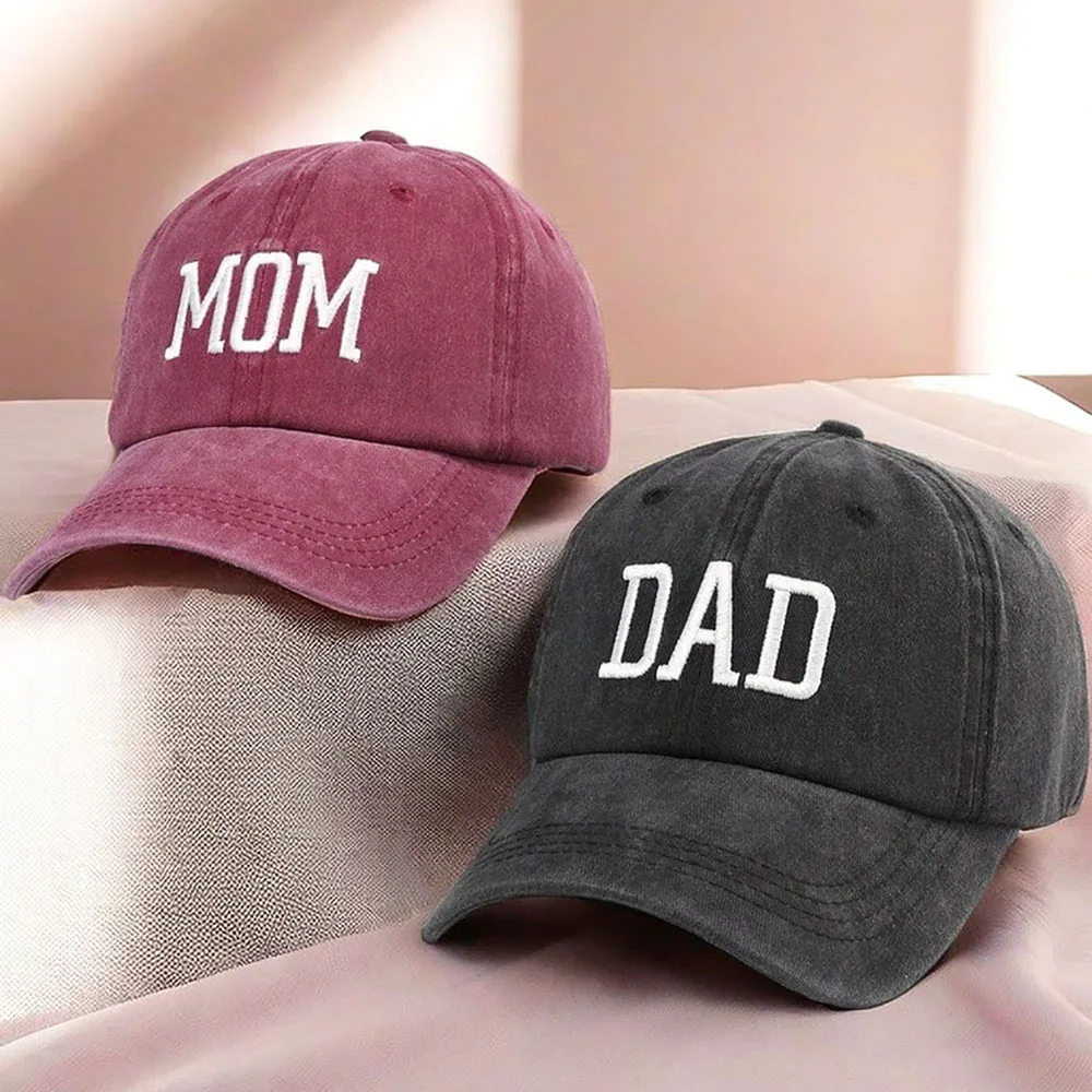 2 Pieces Of Dad And Mom Letter Embroidery Baseball Caps, Retro Washed Vintage Pointed Hat, Unisex Adjustable Lightweight Sun Hat