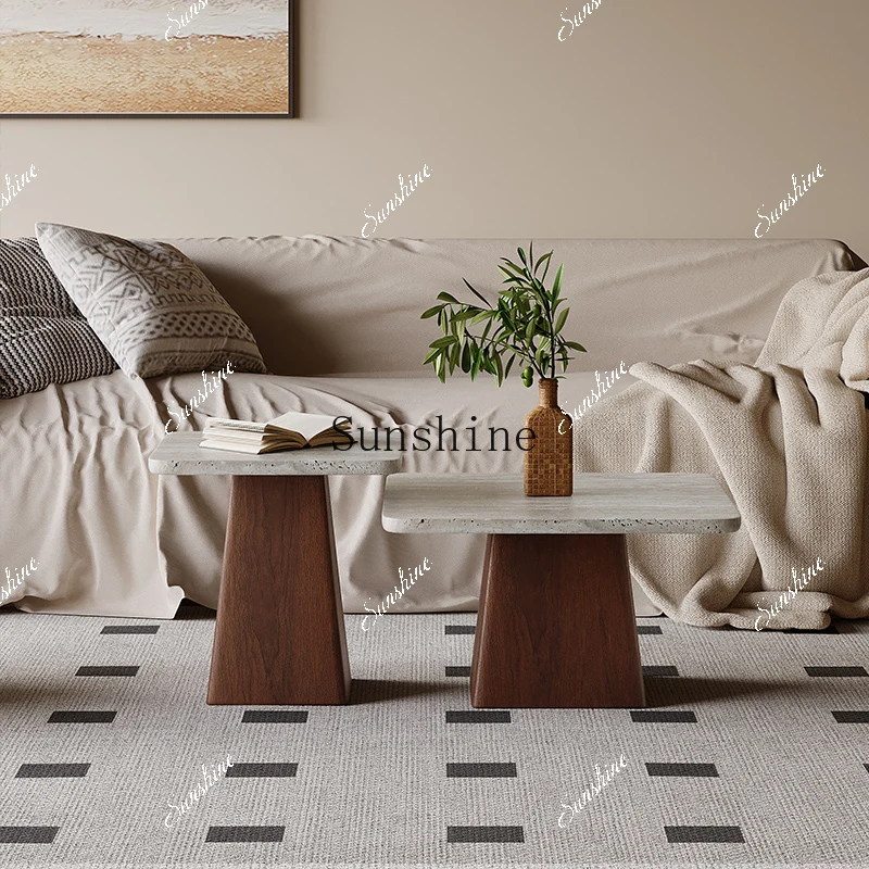 

Wabi Sand Wind Natural Travertine Coffee Table Living Room Household Small Apartment Design Creative Size Combination FT