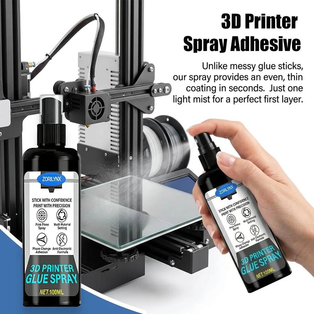 

100ml 3D Printer Glue Spray, Anti-Warping Adhesive for PLA ABS PETG, Strong Heat Resistant Bed Bonding Supplies ZORILYNX