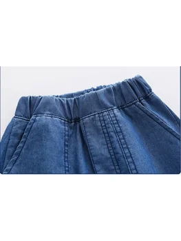 1-6Y Kids Boys Jeans Korean 2026 Spring Elastic Waist Denim Pants with Pockets Stylish Soft Autumn Casual Solid Color Trousers 5