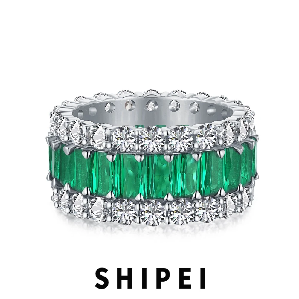 

SHIPEI Vintage Solid 925 Sterling Silver Emerald White Sapphire Gemstone Fine Jewelry Wedding Band Ring For Women Gift Wholesale