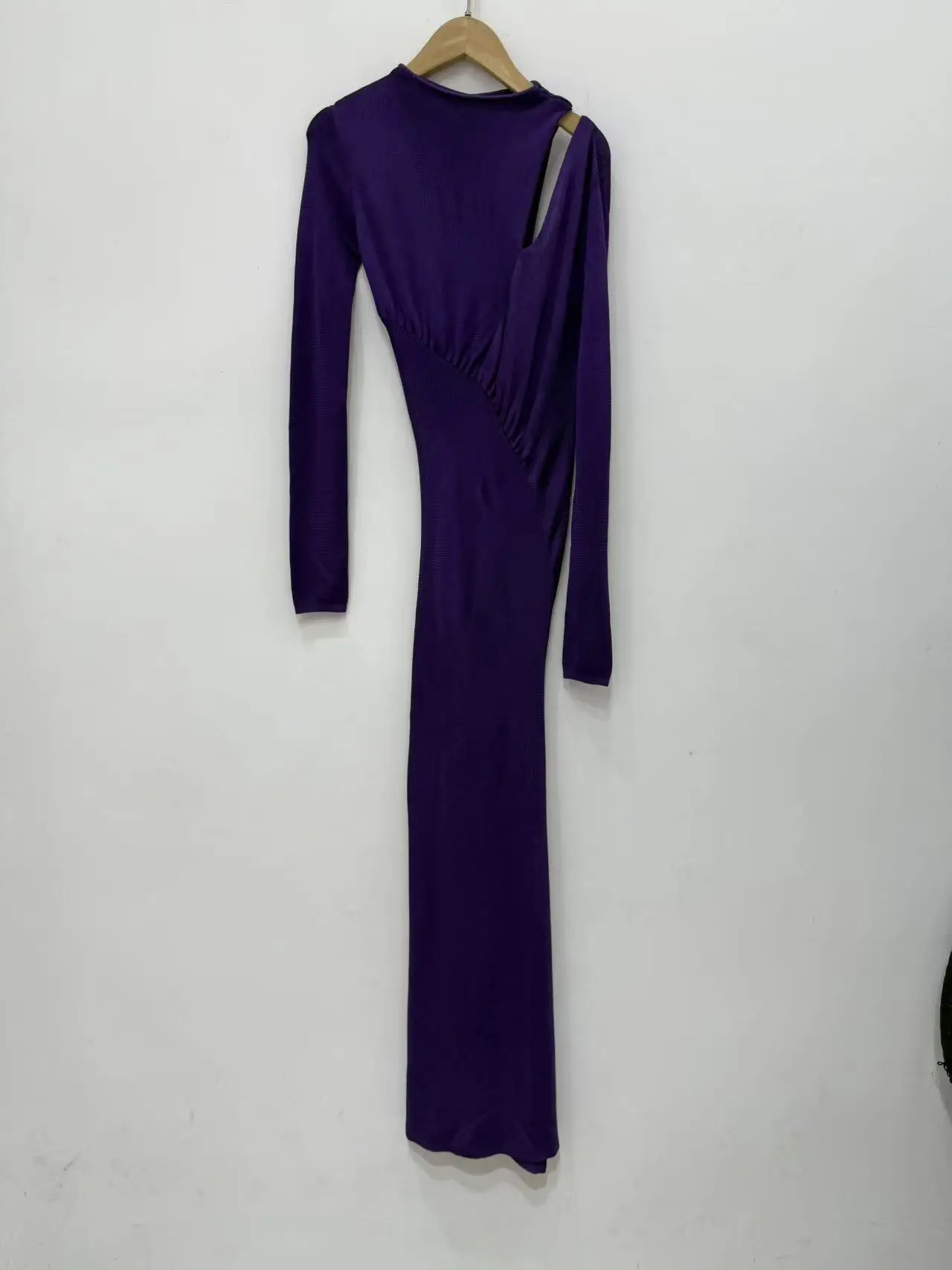 2025년 초가을 신상, 보라색 섹시 컷아웃 슬리밍 바디콘 롱 니트 드레스