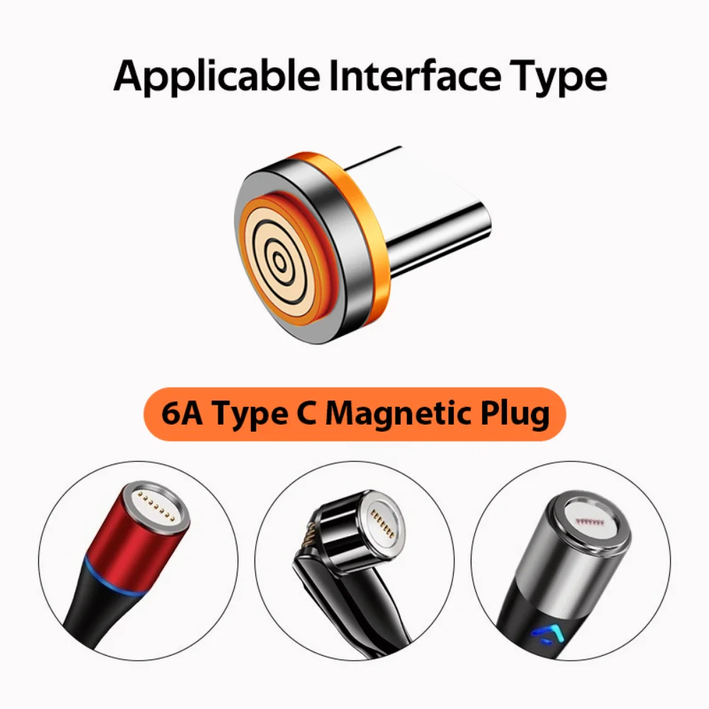 NNBILI 6A Round Magnetic Plug for Huawei Honor 3A USB Type C Magnet Tips Fast Charging Adapter for iPhone Samsung Xiaomi Oneplus