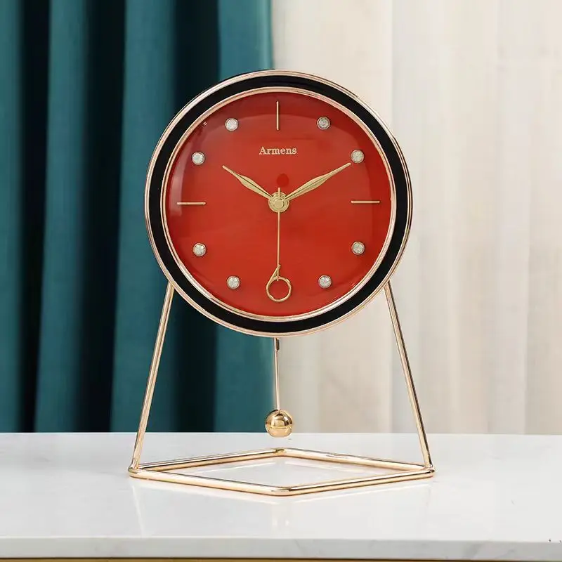 Metal Pendulum Clock Desk Watch Clock Retro Alarm Table Bedroom Digital Clock LED Creative Electronic Clocks Thermohygromete