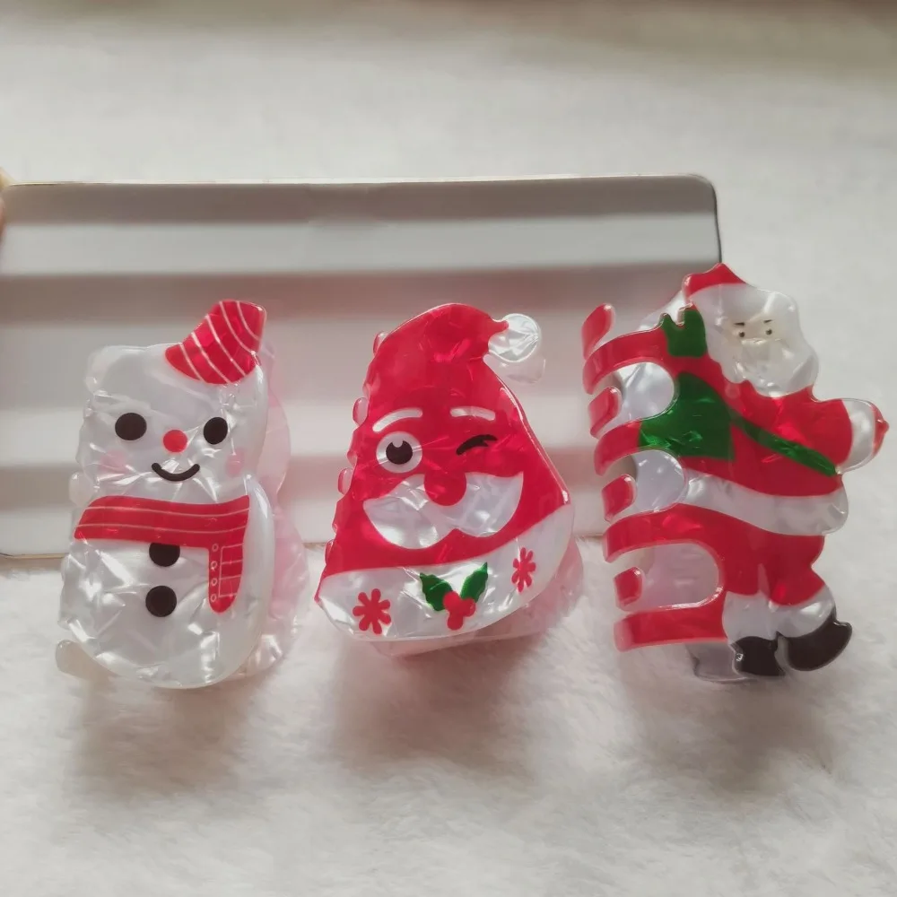 Fashion Acrylic Red Cap Claw Clip Bearded Santa Claus Cartoon Christmas Hair Claw Ponytail Holder Headwear Snowman Hairpin Xmas