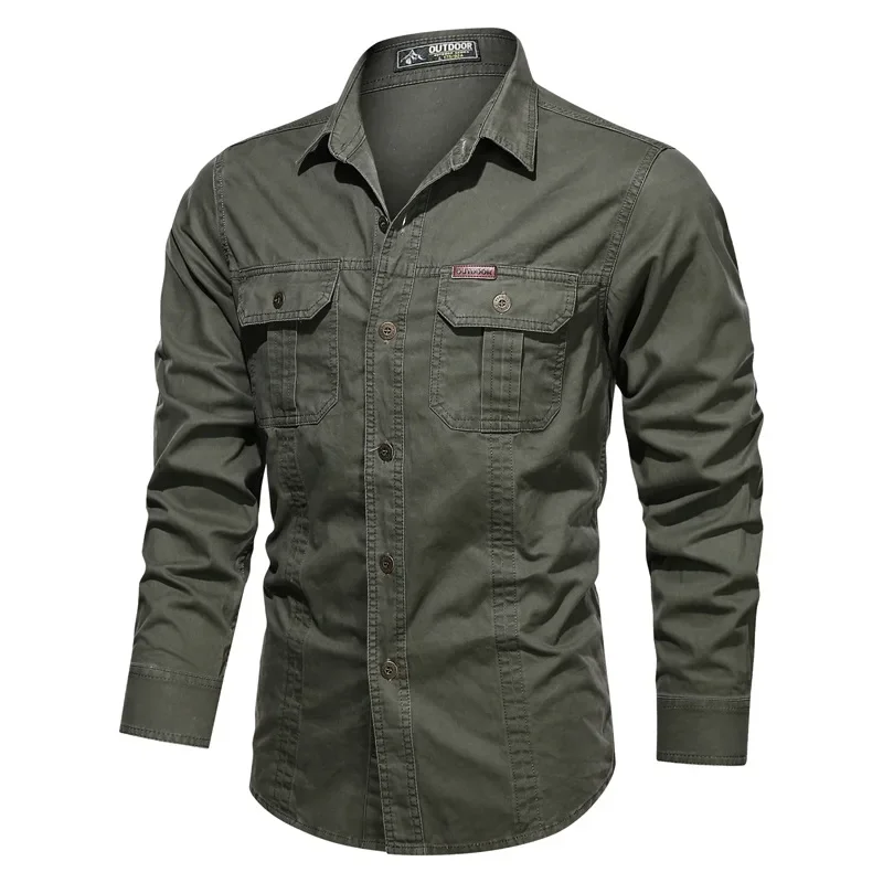 Men\'s Outdoor Shirt Military Casual Multi-pocket Long-sleeved Cotton T-shirt High-quality Business Casual Shirt Oversized 5XL