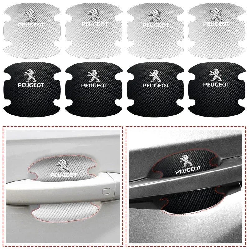 4PCS Car Door Handle Protection Sticker Emblem For Peugeot 206 308 307 208 207 3008 2008 508 407 301 406 408 607 Car Styling