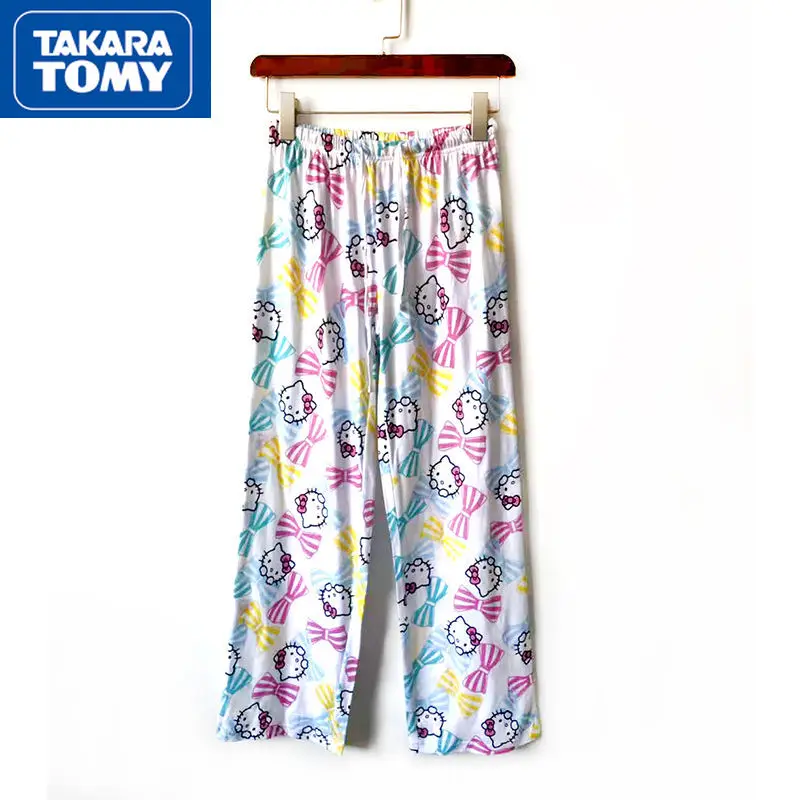 TAKARA TOMY Hello Kitty Spring and Summer New Cotton Cartoon Bow Loose Wide-leg Pants Student Casual Soft Home Pajamas