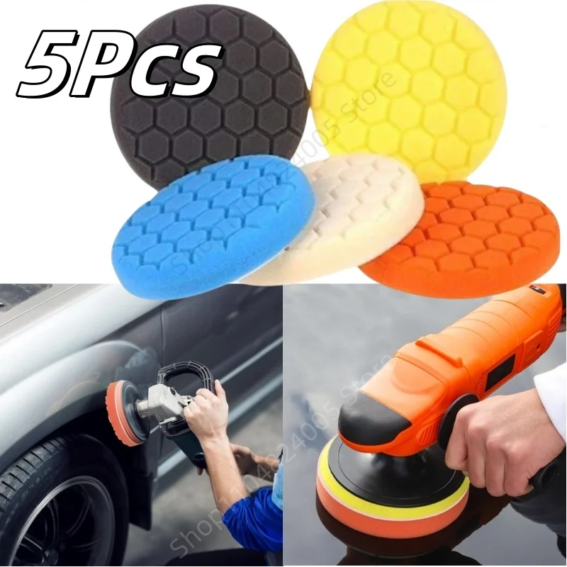 5Pcs Auto Polieren Schwamm Pads Kit 3/4/5/6/7 Zoll Selbst-Kleber Schwamm auto Farbe Wartung Pflege Polieren Wachsen Reinigung Werkzeug