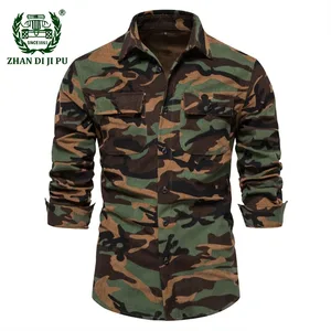 Camouflage Elastic Cotton Denim Shirt Men Long Sleeve Cowboy Shirts for Men Dress Shirt Casual Slim Fit Mens Designer Clothing