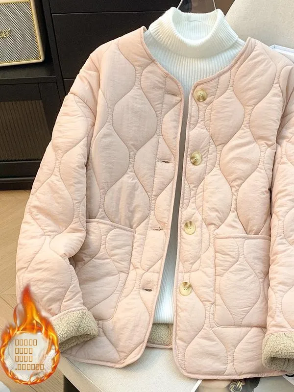 

Розовое пальто из вельвета и хлопка для женщин, удлиненное, с круглым вырезом, на одной пуговице, однотонное, зимнее, верхняя одежда