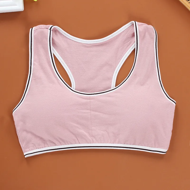 2pc/Lot Training Bra Underwear Solid Color Striped Printed Scoop Neckline Teenage Puberty Girl Wireless Bralette Vest