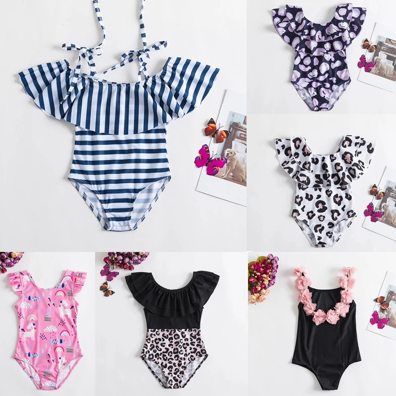 Baby Girls Swim Summer Bikini Set Sun Protection Kids Cute Floral Toddler Learn Swimming Suits One-Piece Sunbeach Swimsuit