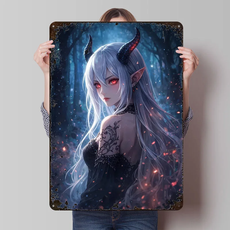 Dämonischer Elf im Dunklen Wald Poster Individualisierte Vintage Metallschilder Wandkunst Retro Blechschild zur Dekoration Wohnzimmer Männerhöhle
