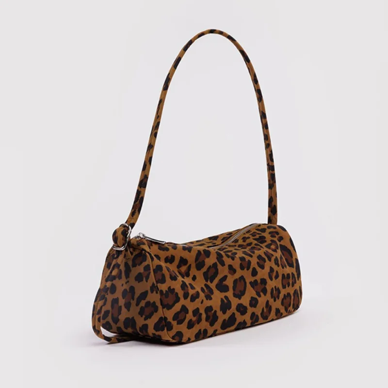 Retro Leopard Print Underarm Bag Eco-friendly Stylish Lightweight Nylon Shoulder Bag Large Capacity Zippered Commuter Handbag
