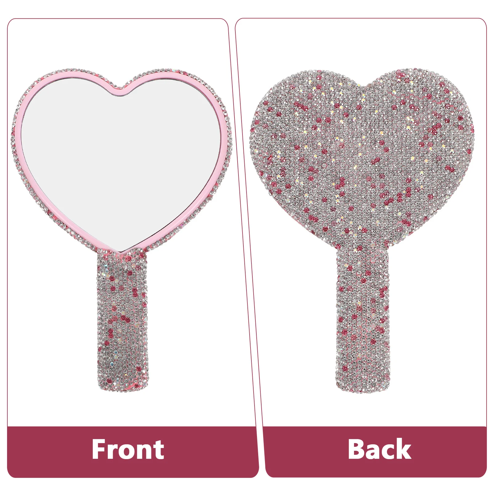 Espelho em forma de coração strass bolsa maquiagem compacta portátil viagem durável material abs requintado artesanato claro