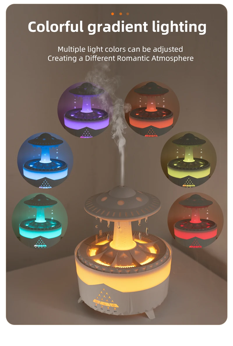 350 ml Aroma Luftbefeuchter Mini USB Fernbedienung Regentropfen Bunte Licht Aromatherapie Zimmer Regen Wolke Aroma Öl Diffusor – Detail 7